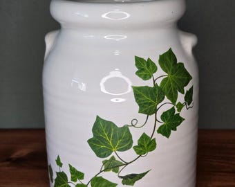 Vintage Harris Potteries Chicago Ivy Ceramic Crock Utensil Holder