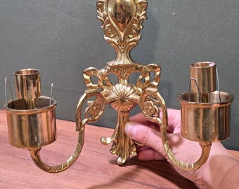 Vintage Brass Double Arm Wall Sconce Louis XVI Hollywood Regency Candle Urn