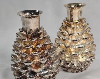 Vintage Silver Plate Pinecone Candlestick Holders Set of 2