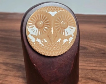 IKEA Owl Figurine Wood & Stoneware Scandinavian Decor 5"