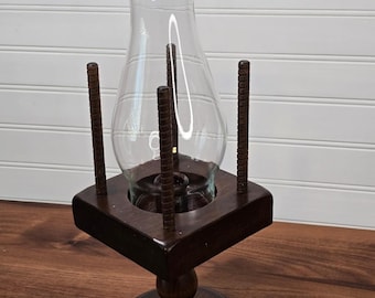 Vintage Wooden Hurricane Candle Holder Mid Century Pedestal Taper Lamp