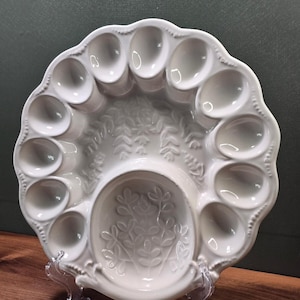 Vintage California Pottery White Deviled Egg Platter 87 Calif USA