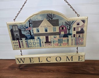 Vintage Quilt Shoppe Wooden Welcome Sign Pamela Gladding Country Folk Art