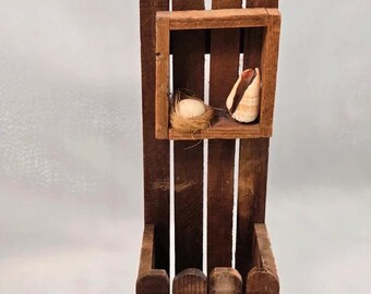 Rustic Wood Picket Fence Wall Organizer Shelf Farmhouse Cottage Decor