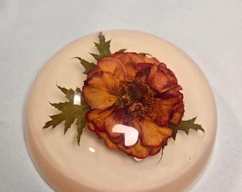 Vintage Jeanne Ocker California Original Flower Lucite Paperweight