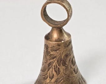 Engraved Brass Bell Floral Leaf Design Rustic Vintage Style Hand Bell