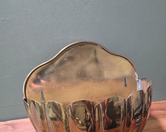 Vintage Large Brass Scallop Shell Wall Pocket Planter 13"