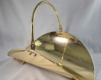 Brass Tone Fireplace Log Holder Curved Firewood Basket Hollywood Regency