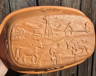 Vintage Terra Cotta Roaster LID ONLY Farmhouse Wall Decor