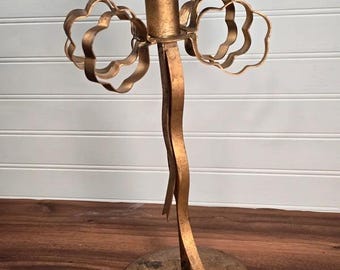 Vintage India Exotics Gold Metal Bow Candlestick Holder Hollywood Regency
