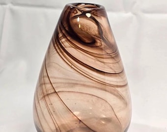 Brown Swirl Art Glass Vase Smoky Hand Blown Style Modern Decor