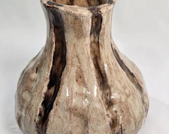 Handmade Studio Pottery Vase Brown Cream Organic Rustic Ceramic