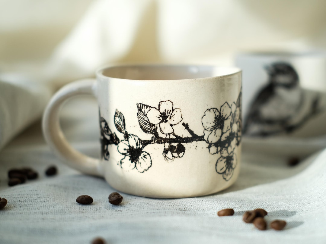 Handmade Ceramic Mug | Botanical Screen Print Design | 200 Ml Coffee ...