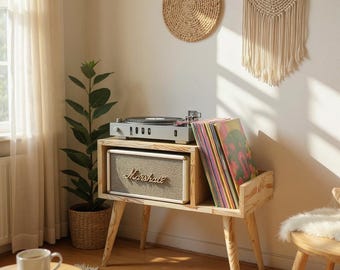 Record Player Stand with Vinyl Storage, Mid Century Modern Turntable Stand, Wooden Vinyl Storage Cabinet, Completely Customizable Furniture