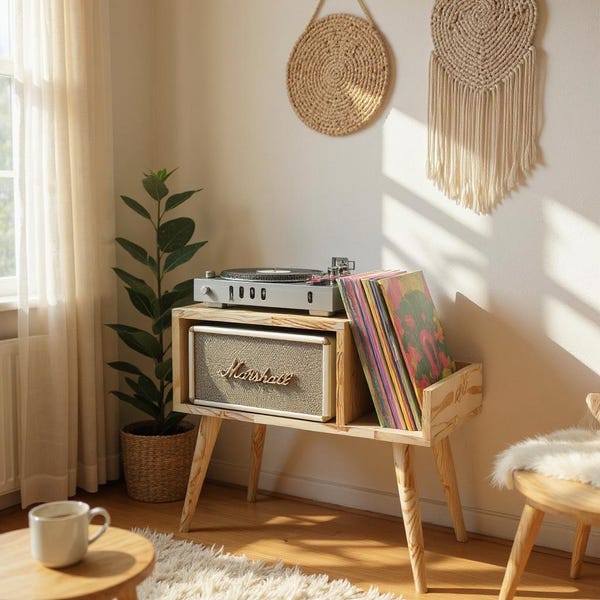 Record Player Stand with Vinyl Storage, Mid Century Modern Turntable Stand, Wooden Vinyl Storage Cabinet, Completely Customizable Furniture