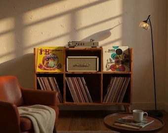 Handmade Mid Century Modern Record Player Stand, Customizable Vinyl Storage
