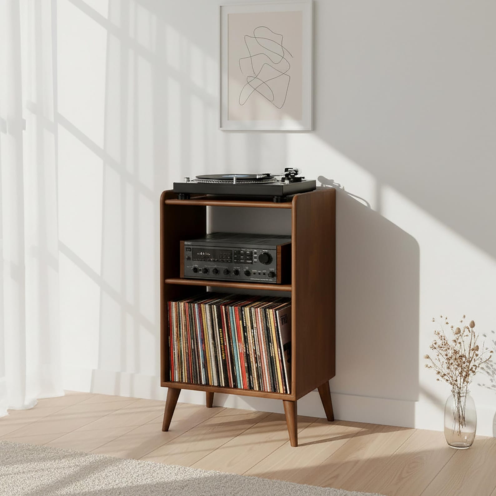 Mid Century Modern Wooden Record Player Stand With Vinyl Storage ...