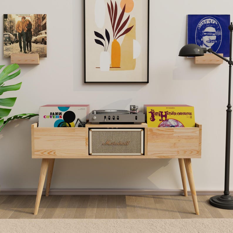 Handmade Mid Century Modern Record Player Stand With Vinyl Storage - Etsy