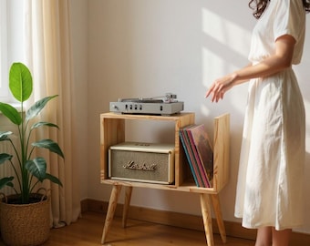Supporto per giradischi Mid-Century Modern: mobiletto portavinili personalizzabile