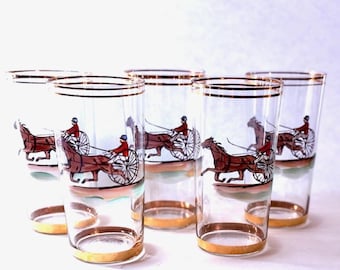 MCM Anchor Hocking highball glasses "Gay nineties" series set of 5.