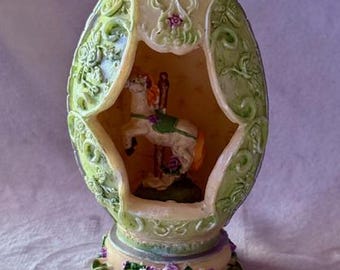 Vintage K Collection Green Easter egg with Carousel horse.