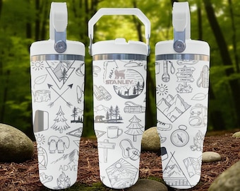 Vaso térmico grabado para acampada de aventura – Vaso con pajita abatible para exploradores al aire libre – 20 oz, 30 oz, 40 oz