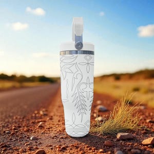 Western Boot Stitch Engraved Flip Straw Tumbler – Frost White – Country Cowgirl Style – 20oz 30oz 40oz Stainless Steel image 4