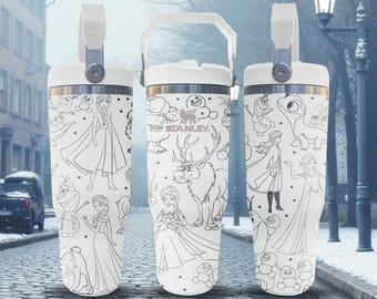 Vaso grabado de la Reina de las Nieves – Taza de Princesa de Invierno con Muñeco de Nieve y Reno – Pajita Frost Flip 20 oz 30 oz 40 oz