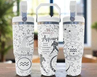 Wassermann Sternzeichen Becher - Astrologie Geschenk - 20oz 30oz 40oz gravierter Flip-Strohbecher