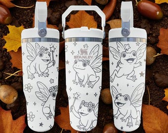 Engraved Fairy Frog Tumbler – Cute Magical Frogs With Wings and Wands – 20oz 30oz 40oz Cup