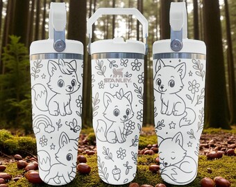 Engraved Cute Fox Tumbler – Adorable Woodland Animal Design – 20oz 30oz 40oz Cup