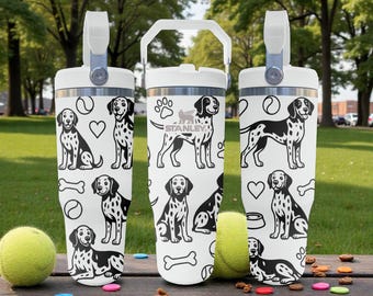 Dalmatian Engraved Stanley Flip Straw Tumbler – Frost White – Dog Lover Gift – 20oz 30oz 40oz Stainless Cup