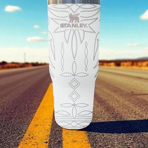 Western Boot Stitch Engraved Flip Straw Tumbler – Frost White – Country Cowgirl Style – 20oz 30oz 40oz Stainless Steel image 7