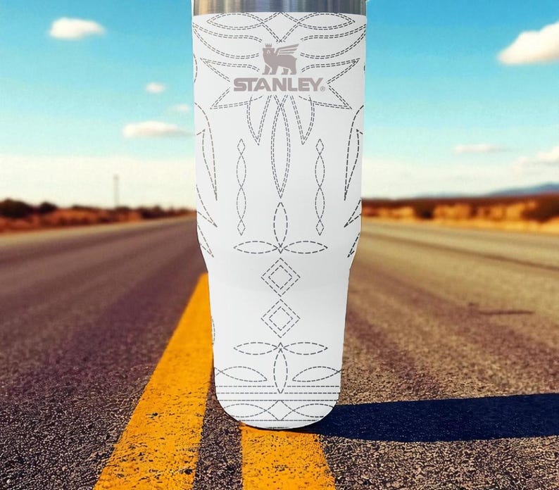 Western Boot Stitch Engraved Flip Straw Tumbler – Frost White – Country Cowgirl Style – 20oz 30oz 40oz Stainless Steel image 7