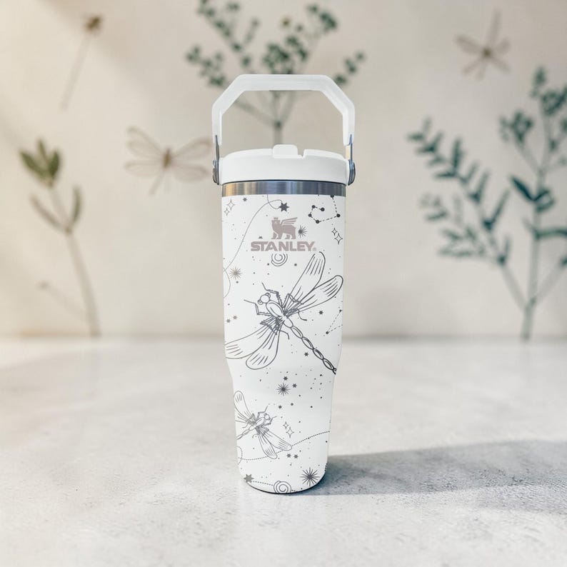Dragonfly Engraved Stanley Flip Straw Tumbler Nature Aesthetic Cup Insect Pattern Gift For Her Butterfly Style Bottle 20oz 30oz 40oz ⸻ image 5