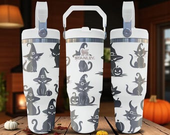 Witch Cat Tumbler – Halloween Black Cat Engraved Cup – Stanley Flip Straw 20oz 30oz 40oz