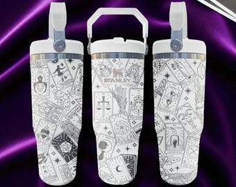 Tarot Card Tumbler – Engraved Witchy Flip Straw Cup – Mystical Stanley Gift – 20oz 30oz 40oz