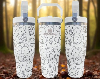 Engraved Mouse Tumbler – Cute Woodland Animal Cup – Frost 20oz 30oz 40oz Flip Straw