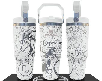Steinbock gravierter Becher - Sternzeichen Ziege Sternzeichen Geschenk - Astrologie Flip Strohbecher - 20oz 30oz 40oz