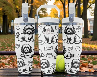Shih Tzu Engraved Stanley Flip Straw Tumbler – Frost White – Dog Lover Gift – 20oz 30oz 40oz Stainless Cup