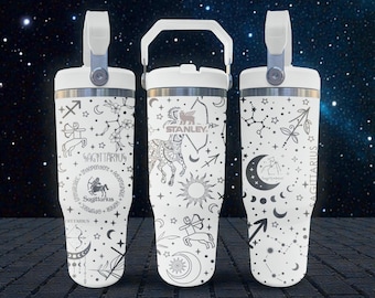 Met Boogschutter gegraveerde Stanley-beker met rietje – vorstwit – sterrenbeeld astrologisch ontwerp – 20 oz 30 oz 40 oz roestvrijstalen beker