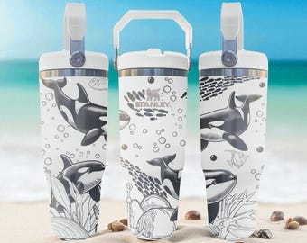 Gegraveerde orka-beker – Frost Flip-rietjesfles – Ocean Wildlife Cup – Underwater Whale-ontwerp – 20 oz 30 oz 40 oz