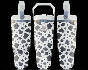 Cow Print Engraved Tumbler – Flip Straw Stanley Cup 20oz 30oz 40oz – Moo Pattern Gift for Her