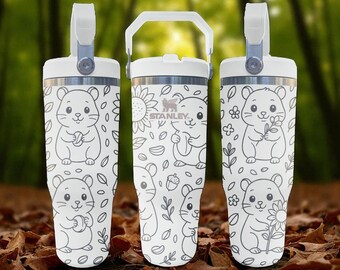 Engraved Hamster Tumbler – Cute Pet Cup with Flowers and Seeds – Frost Flip Straw 20oz 30oz 40oz