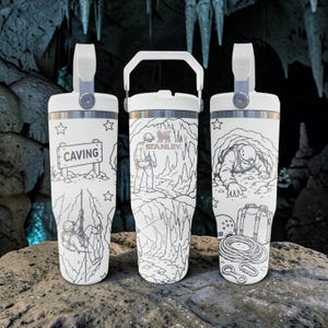 Caving Stanley Flip Straw Personalized Engraved Bottle with Cave Explorer Scene