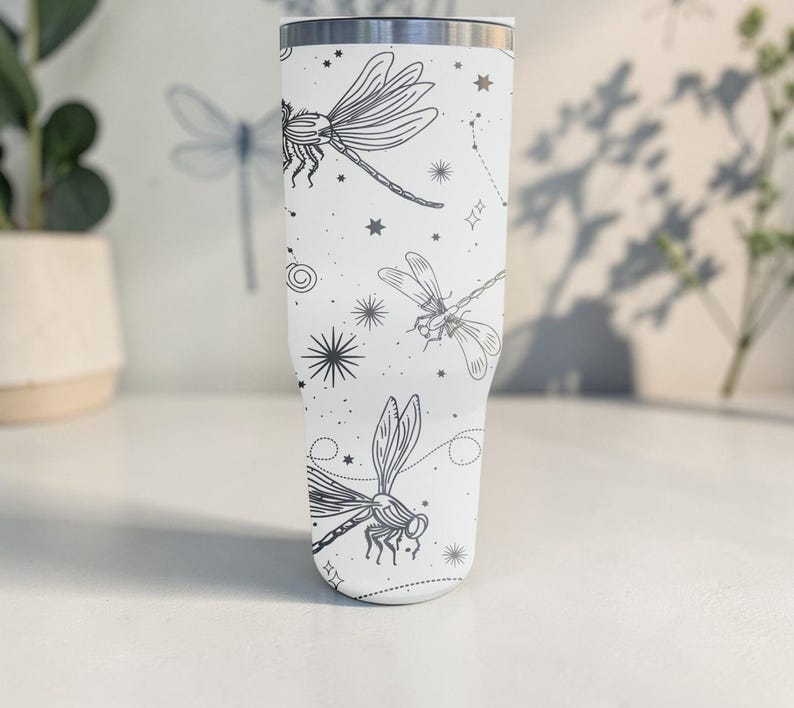 Dragonfly Engraved Stanley Flip Straw Tumbler Nature Aesthetic Cup Insect Pattern Gift For Her Butterfly Style Bottle 20oz 30oz 40oz ⸻ image 8