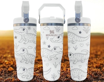 Cute Crocodile Tumbler – Engraved Stanley Flip Straw Cup 20oz 30oz 40oz – Fun Animal Gift