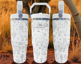 Engraved Llama Tumbler – Cute Desert Cup with Cactus and Llamas – Frost Flip Straw 20oz 30oz 40oz