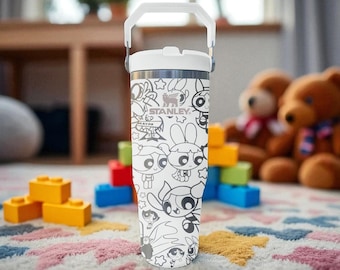Powerpuff Girls Flip Trinkhalm Becher - Frostweiß - Cartoon Girl Power - 20oz 30oz 40oz Tasse
