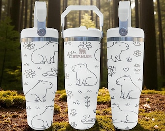 Capybara Engraved Tumbler – Cute Animal Flip Straw Cup – Funny Forest Nature Vibes – 20oz 30oz 40oz